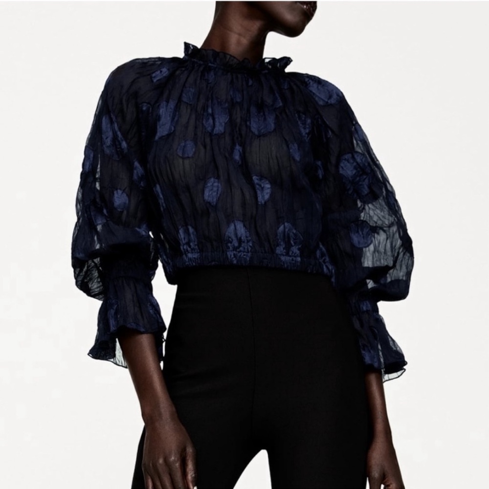 *SOLD* NWT Zara blouse, size M, crop, sheer polka dot